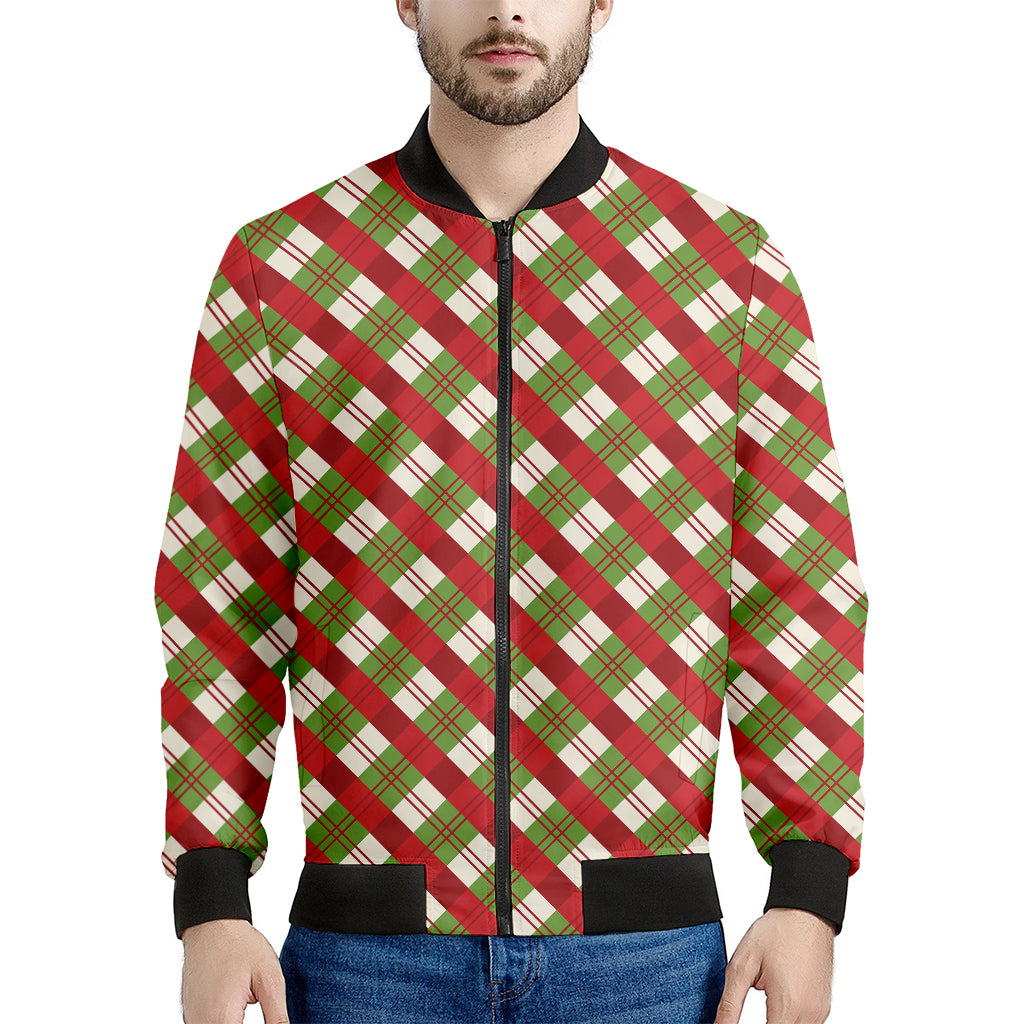 Merry Christmas Plaid Pattern Print Men's Bomber Jacket