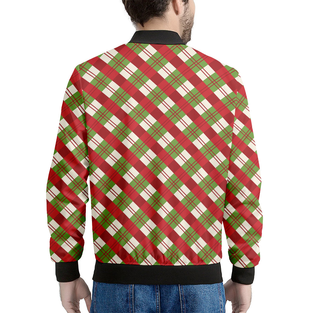 Merry Christmas Plaid Pattern Print Men's Bomber Jacket