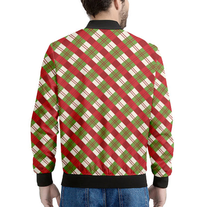 Merry Christmas Plaid Pattern Print Men's Bomber Jacket