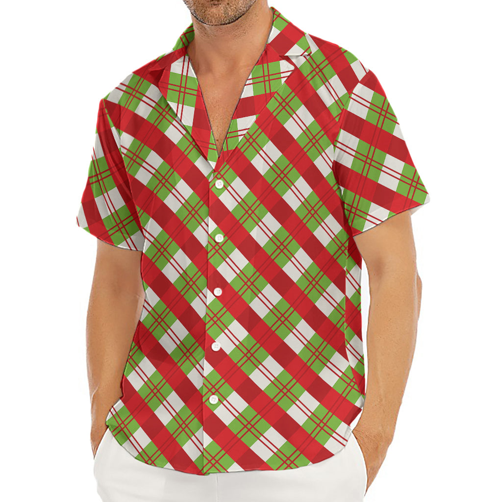 Merry Christmas Plaid Pattern Print Men's Deep V-Neck Shirt
