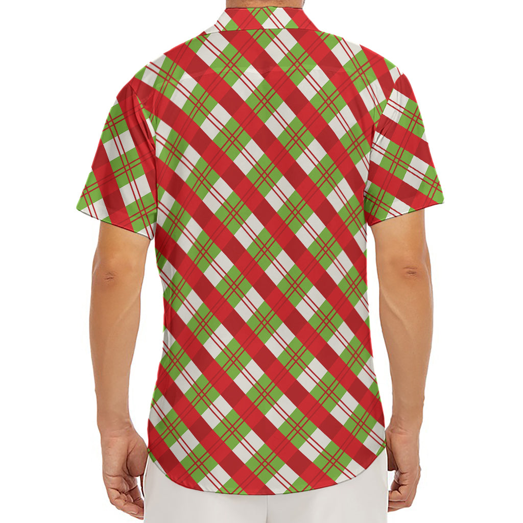 Merry Christmas Plaid Pattern Print Men's Deep V-Neck Shirt