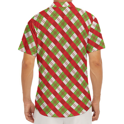 Merry Christmas Plaid Pattern Print Men's Deep V-Neck Shirt