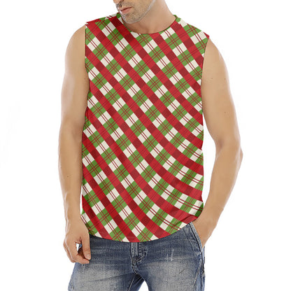 Merry Christmas Plaid Pattern Print Men's Fitness Tank Top