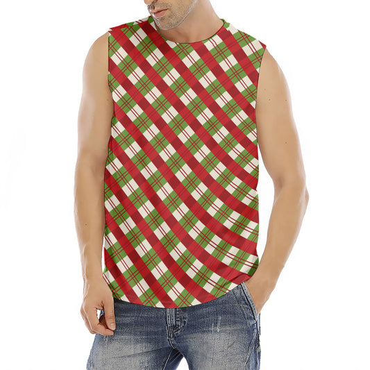 Merry Christmas Plaid Pattern Print Men's Fitness Tank Top
