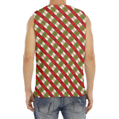 Merry Christmas Plaid Pattern Print Men's Fitness Tank Top