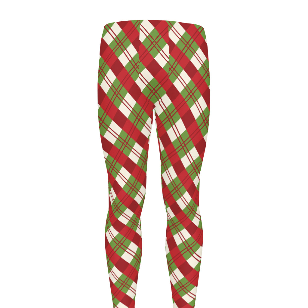 Merry Christmas Plaid Pattern Print Men's leggings