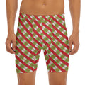 Merry Christmas Plaid Pattern Print Men's Long Boxer Briefs