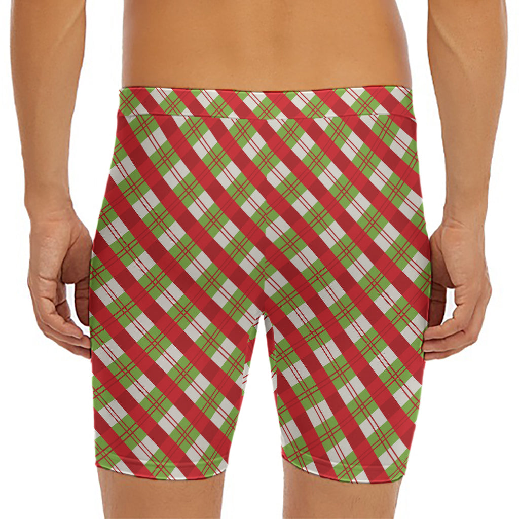 Merry Christmas Plaid Pattern Print Men's Long Boxer Briefs
