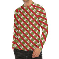 Merry Christmas Plaid Pattern Print Men's Long Sleeve Rash Guard