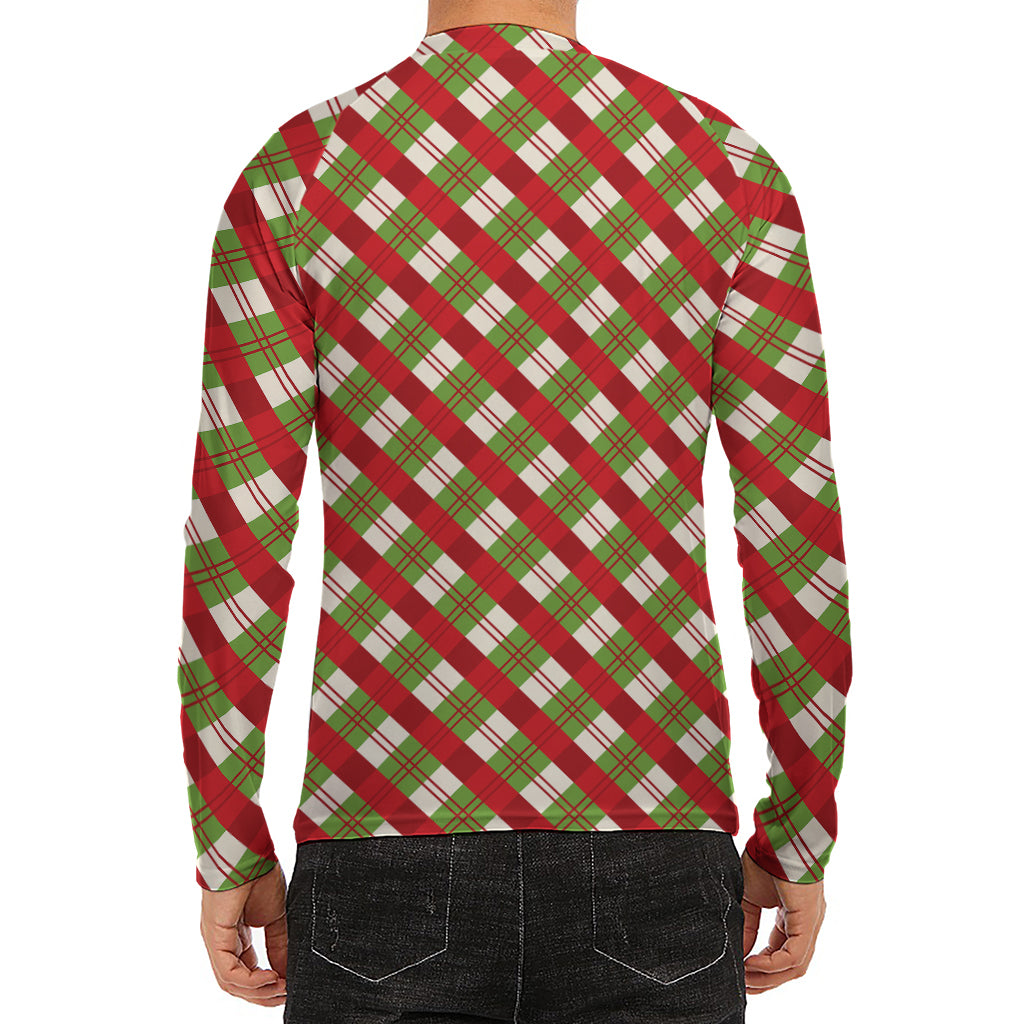Merry Christmas Plaid Pattern Print Men's Long Sleeve Rash Guard