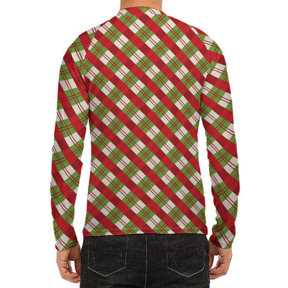 Merry Christmas Plaid Pattern Print Men's Long Sleeve Rash Guard