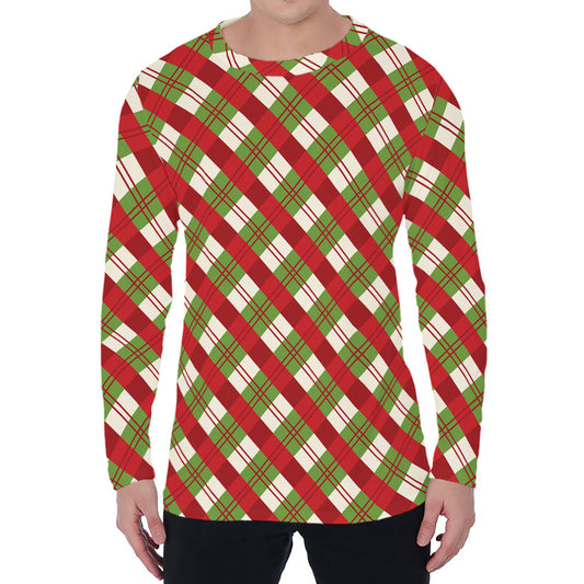 Merry Christmas Plaid Pattern Print Men's Long Sleeve T-Shirt