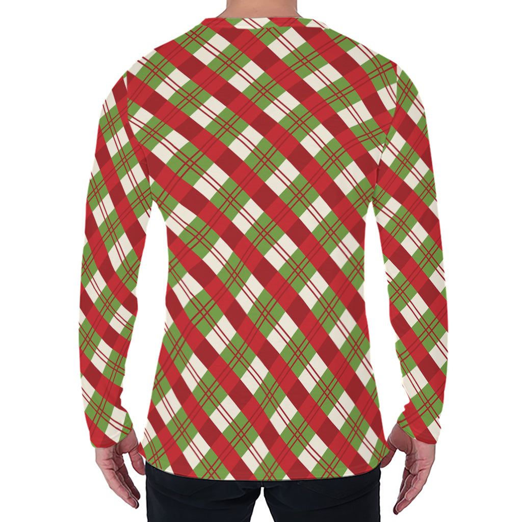 Merry Christmas Plaid Pattern Print Men's Long Sleeve T-Shirt