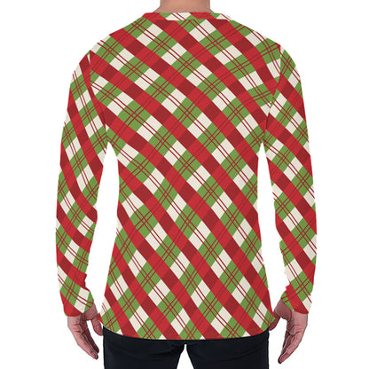 Merry Christmas Plaid Pattern Print Men's Long Sleeve T-Shirt