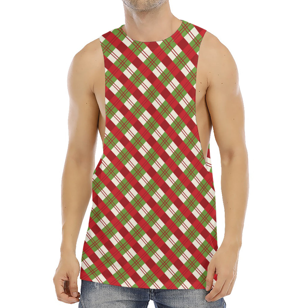 Merry Christmas Plaid Pattern Print Men's Muscle Tank Top