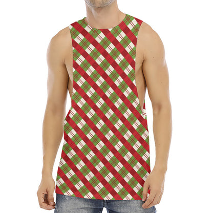 Merry Christmas Plaid Pattern Print Men's Muscle Tank Top
