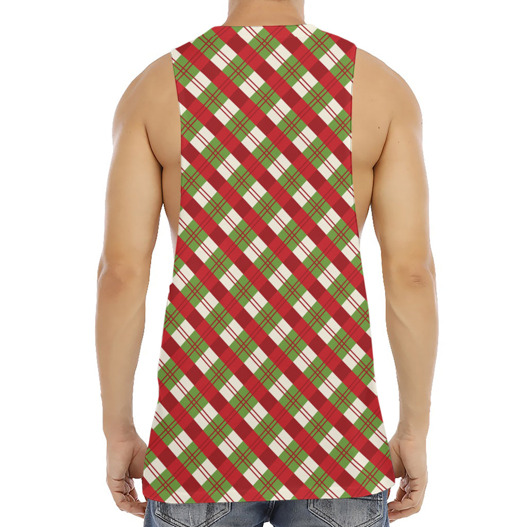 Merry Christmas Plaid Pattern Print Men's Muscle Tank Top