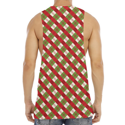 Merry Christmas Plaid Pattern Print Men's Muscle Tank Top