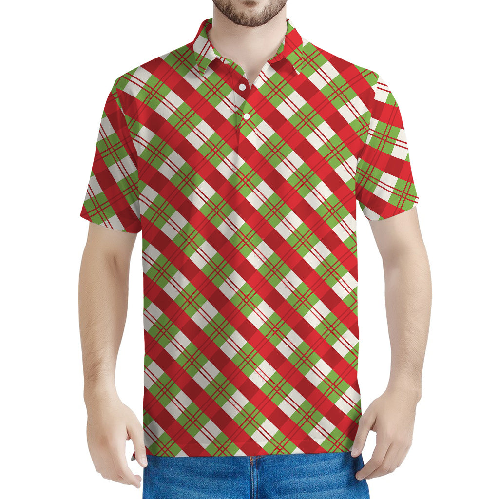 Merry Christmas Plaid Pattern Print Men's Polo Shirt