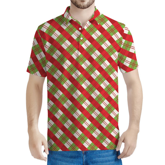 Merry Christmas Plaid Pattern Print Men's Polo Shirt