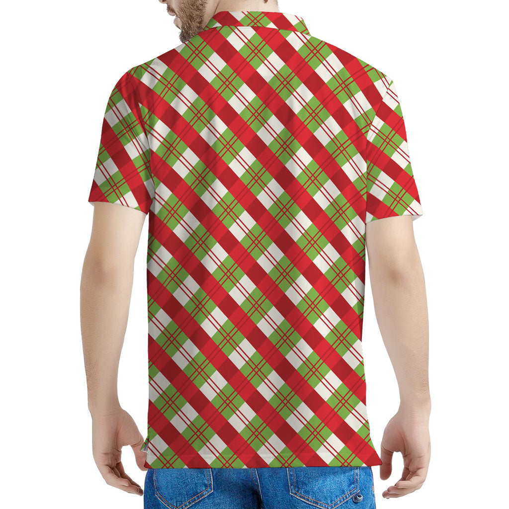 Merry Christmas Plaid Pattern Print Men's Polo Shirt