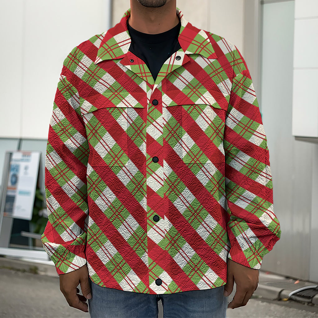 Merry Christmas Plaid Pattern Print Men's Shirt Jacket