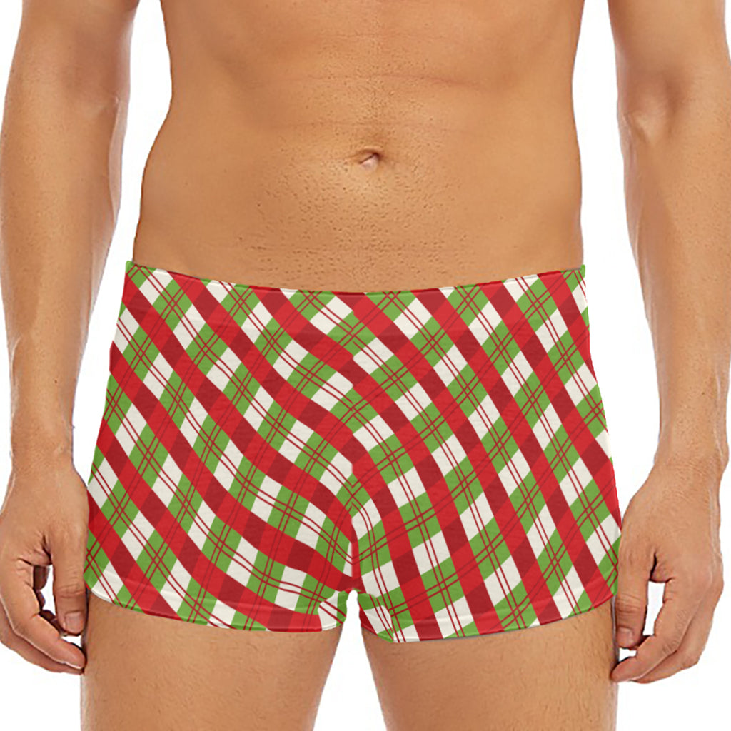 Merry Christmas Plaid Pattern Print Men's Short Boxer Briefs