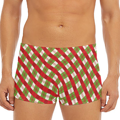 Merry Christmas Plaid Pattern Print Men's Short Boxer Briefs