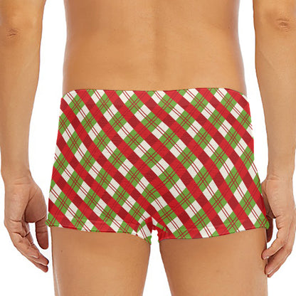 Merry Christmas Plaid Pattern Print Men's Short Boxer Briefs