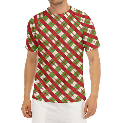 Merry Christmas Plaid Pattern Print Men's Short Sleeve Rash Guard
