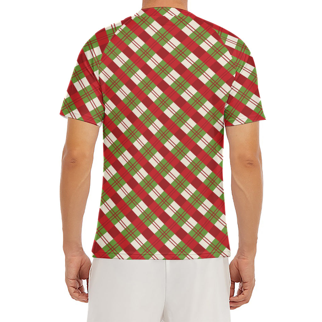 Merry Christmas Plaid Pattern Print Men's Short Sleeve Rash Guard