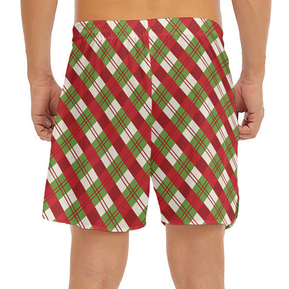 Merry Christmas Plaid Pattern Print Men's Split Running Shorts