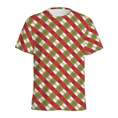 Merry Christmas Plaid Pattern Print Men's Sports T-Shirt