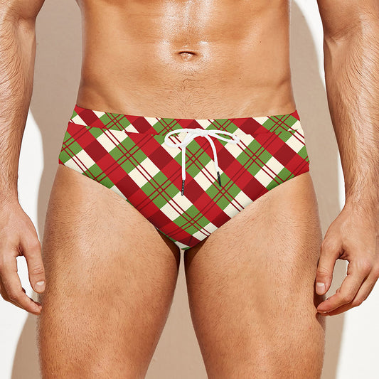 Merry Christmas Plaid Pattern Print Men's Swim Briefs