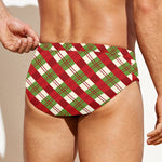 Merry Christmas Plaid Pattern Print Men's Swim Briefs