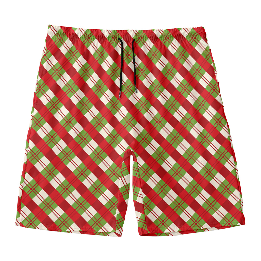 Merry Christmas Plaid Pattern Print Men's Swim Trunks