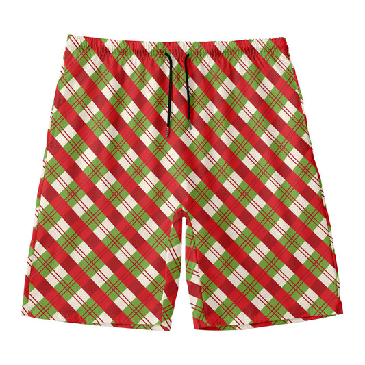 Merry Christmas Plaid Pattern Print Men's Swim Trunks