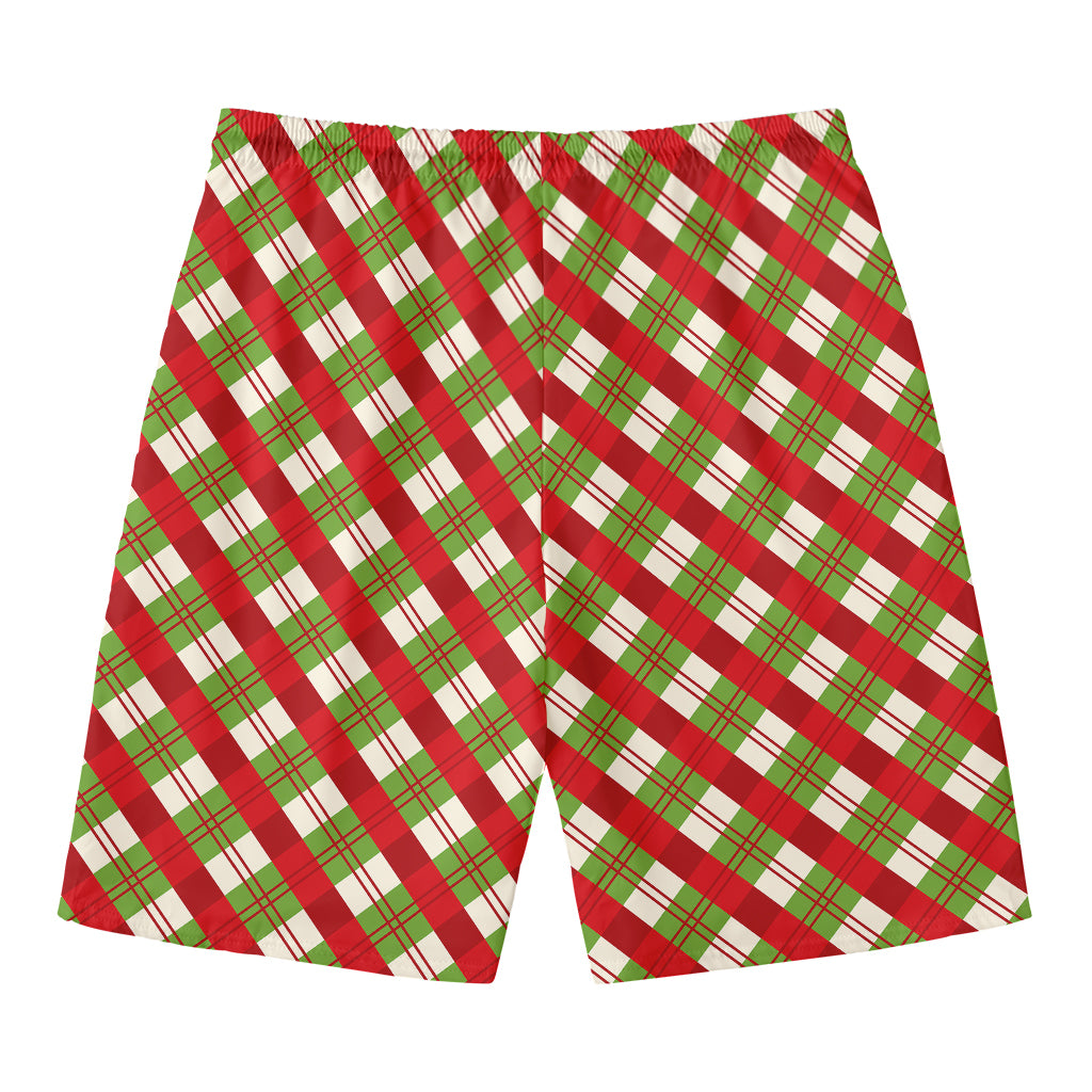 Merry Christmas Plaid Pattern Print Men's Swim Trunks