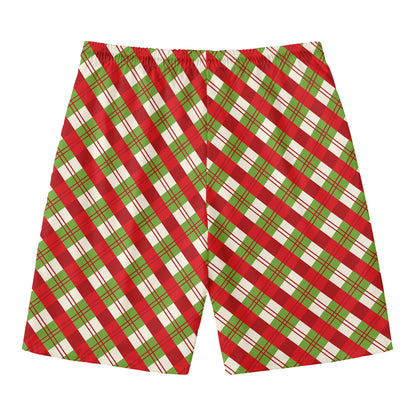 Merry Christmas Plaid Pattern Print Men's Swim Trunks