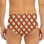 Merry Christmas Plaid Pattern Print Men's Triangle Swim Briefs