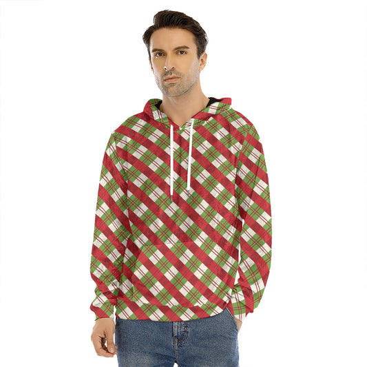 Merry Christmas Plaid Pattern Print Men's Velvet Pullover Hoodie