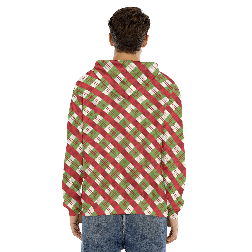 Merry Christmas Plaid Pattern Print Men's Velvet Pullover Hoodie