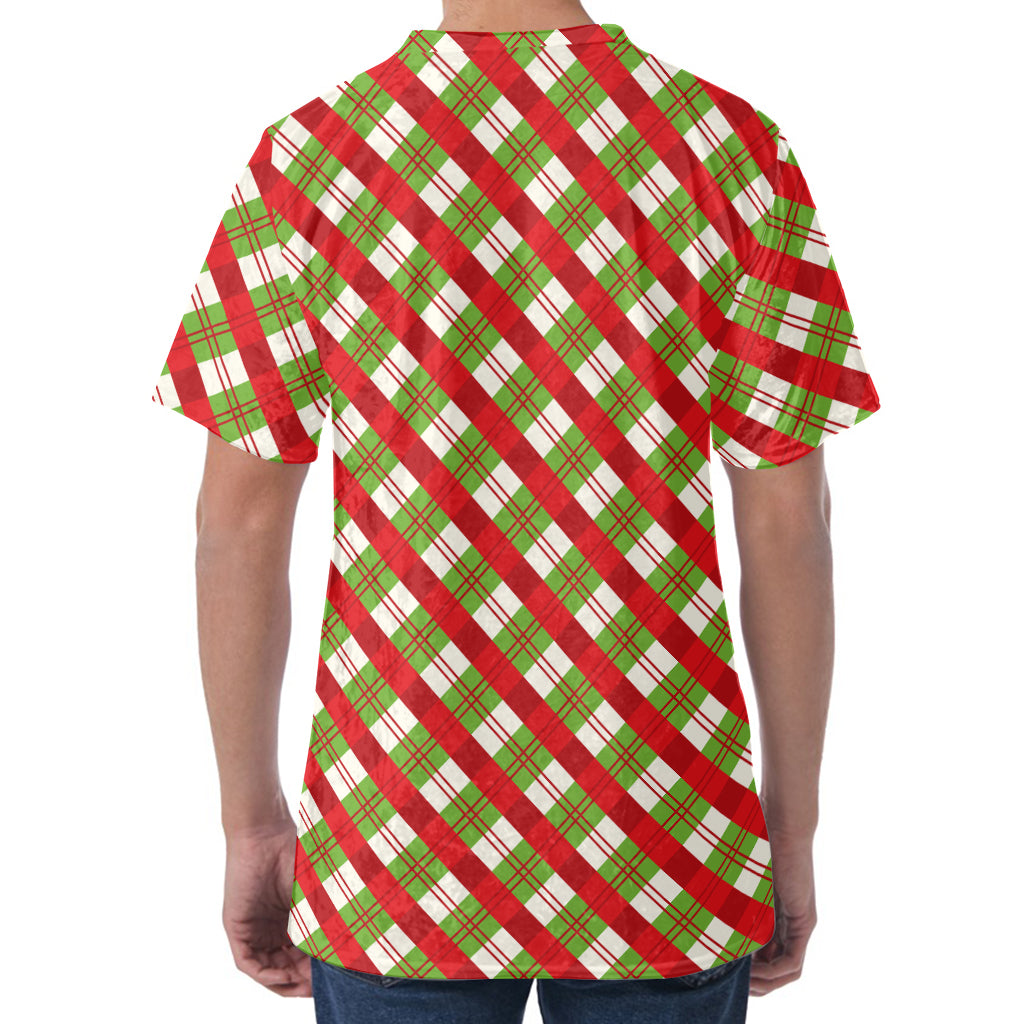 Merry Christmas Plaid Pattern Print Men's Velvet T-Shirt