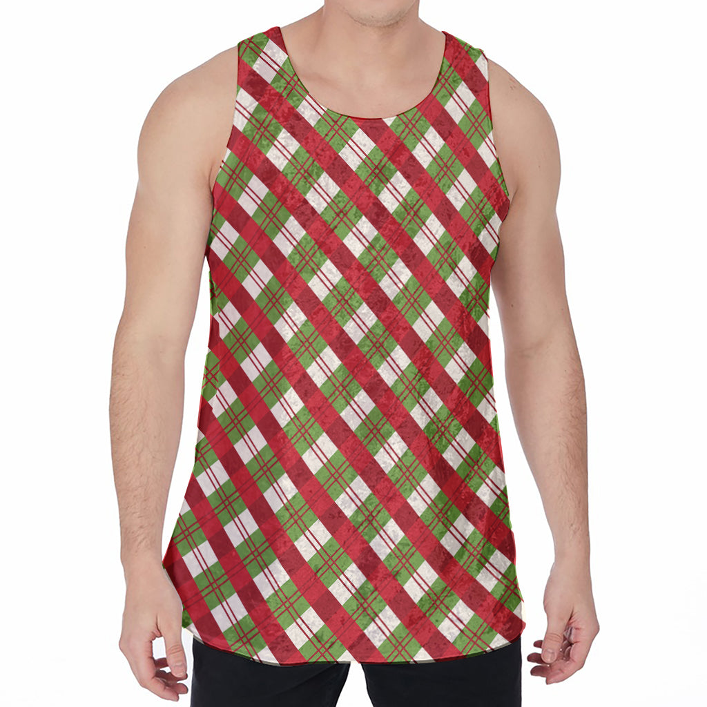Merry Christmas Plaid Pattern Print Men's Velvet Tank Top