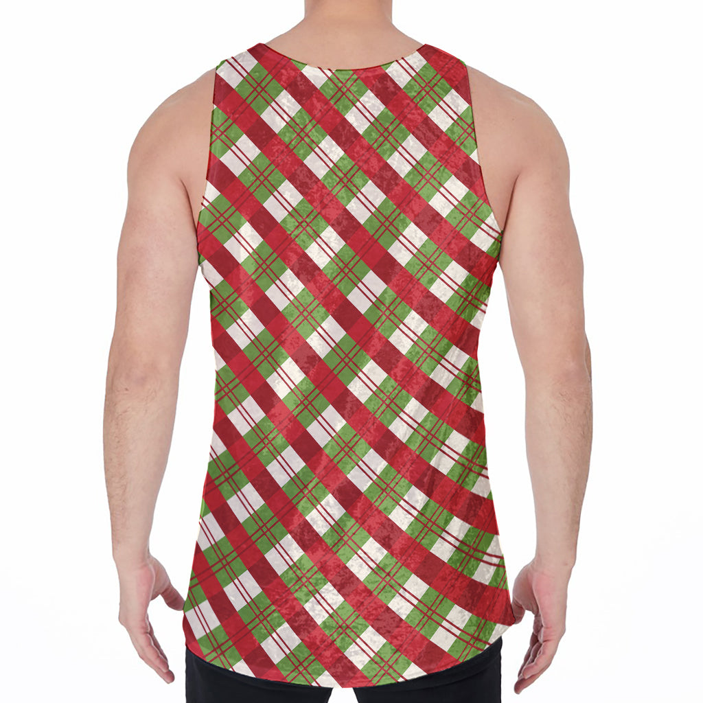 Merry Christmas Plaid Pattern Print Men's Velvet Tank Top