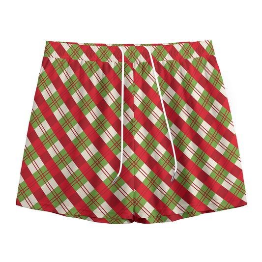 Merry Christmas Plaid Pattern Print Mesh Shorts