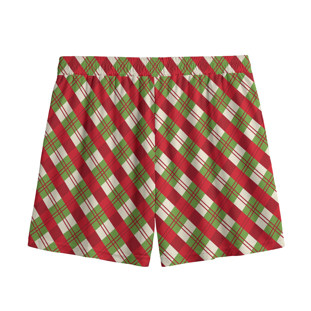 Merry Christmas Plaid Pattern Print Mesh Shorts