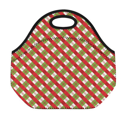 Merry Christmas Plaid Pattern Print Neoprene Lunch Bag