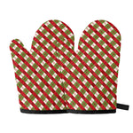 Merry Christmas Plaid Pattern Print Oven Mitts