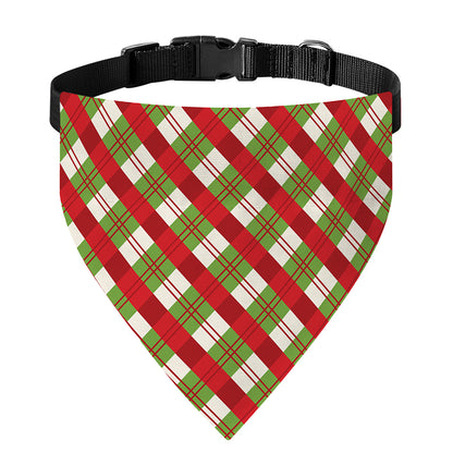 Merry Christmas Plaid Pattern Print Over The Collar Dog Bandana